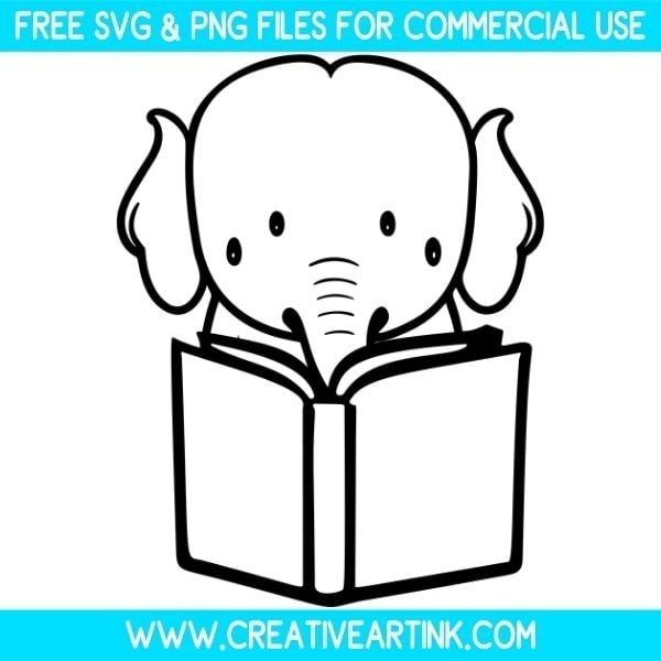 Cute Elephant Reading Free SVG & PNG Images Download