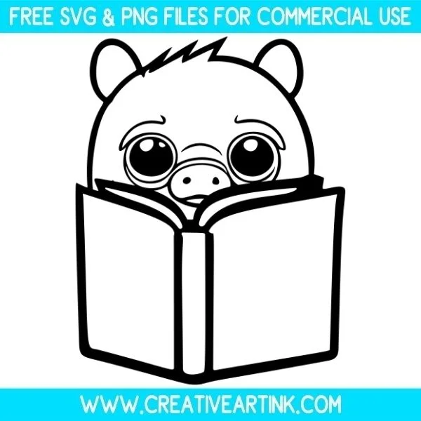 Cute Pig Reading Free SVG & PNG Images Download