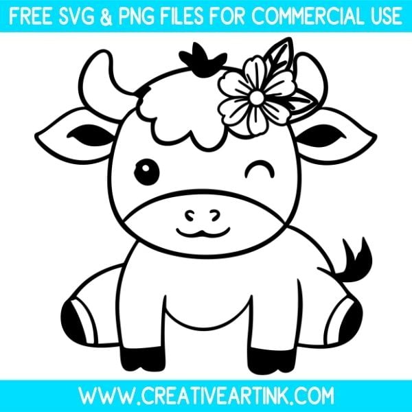 Floral Baby Cow Free SVG & PNG Cut Files Download