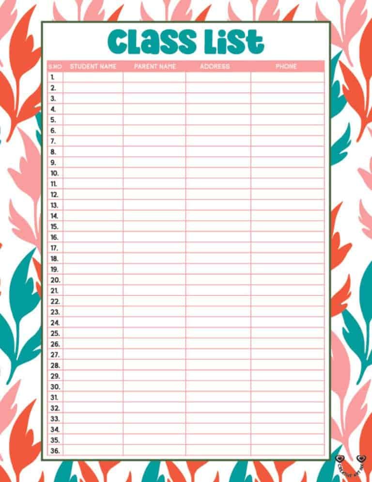 printable class list template 11