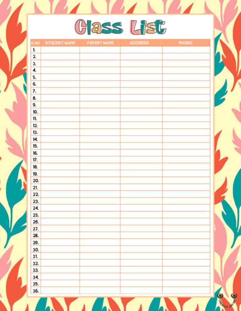 printable class list template 12