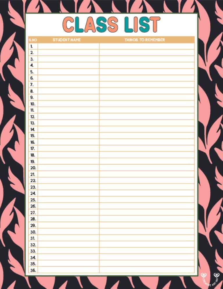 printable class list template 14