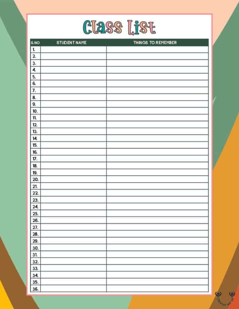 Class List Templates 15