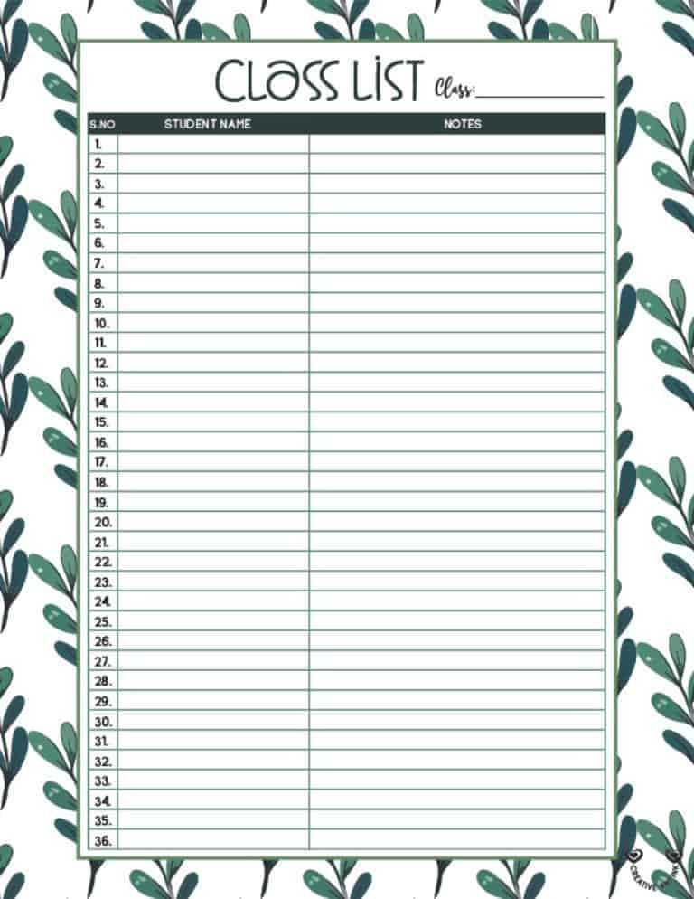 printable class list template 3