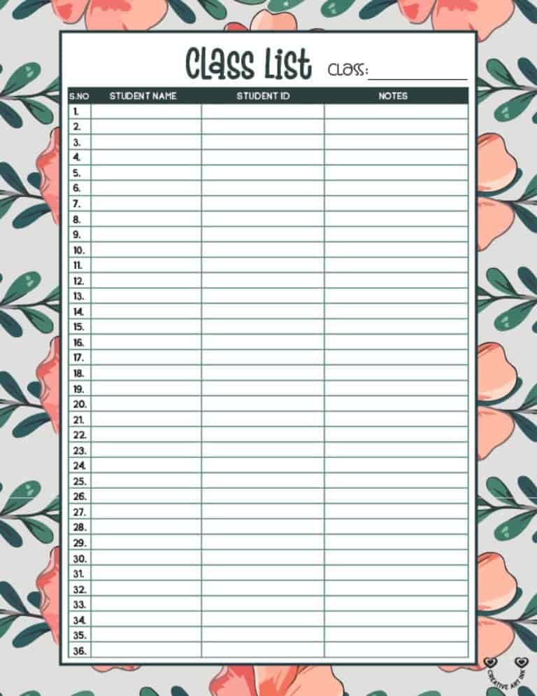 printable class list template 4