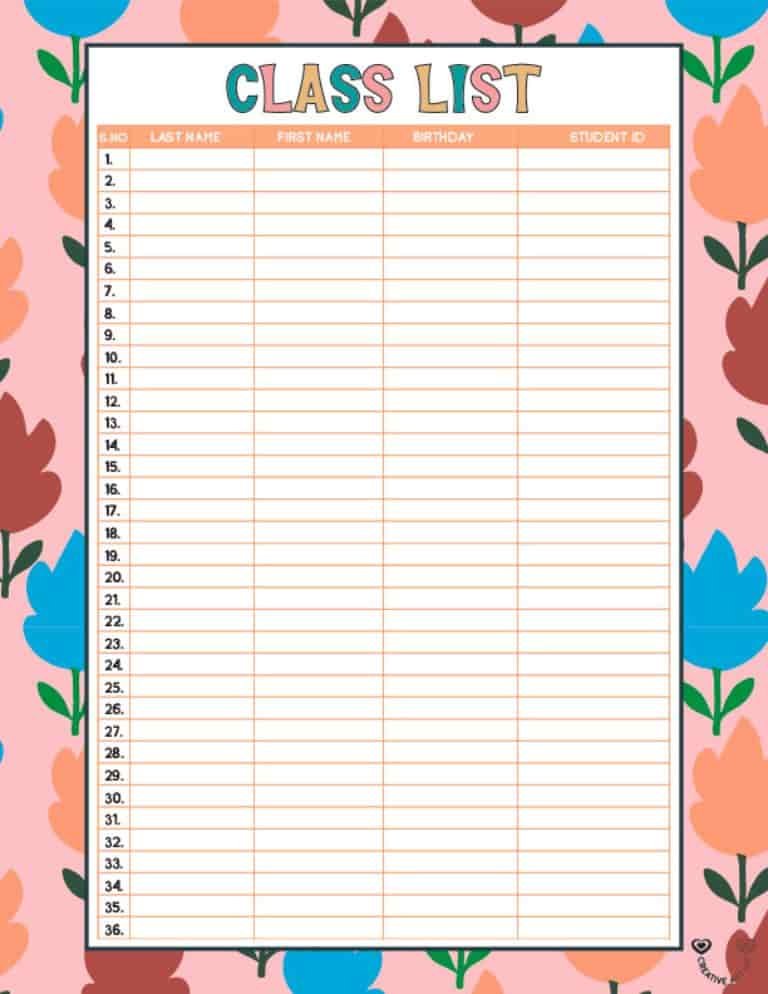 printable class list template 8