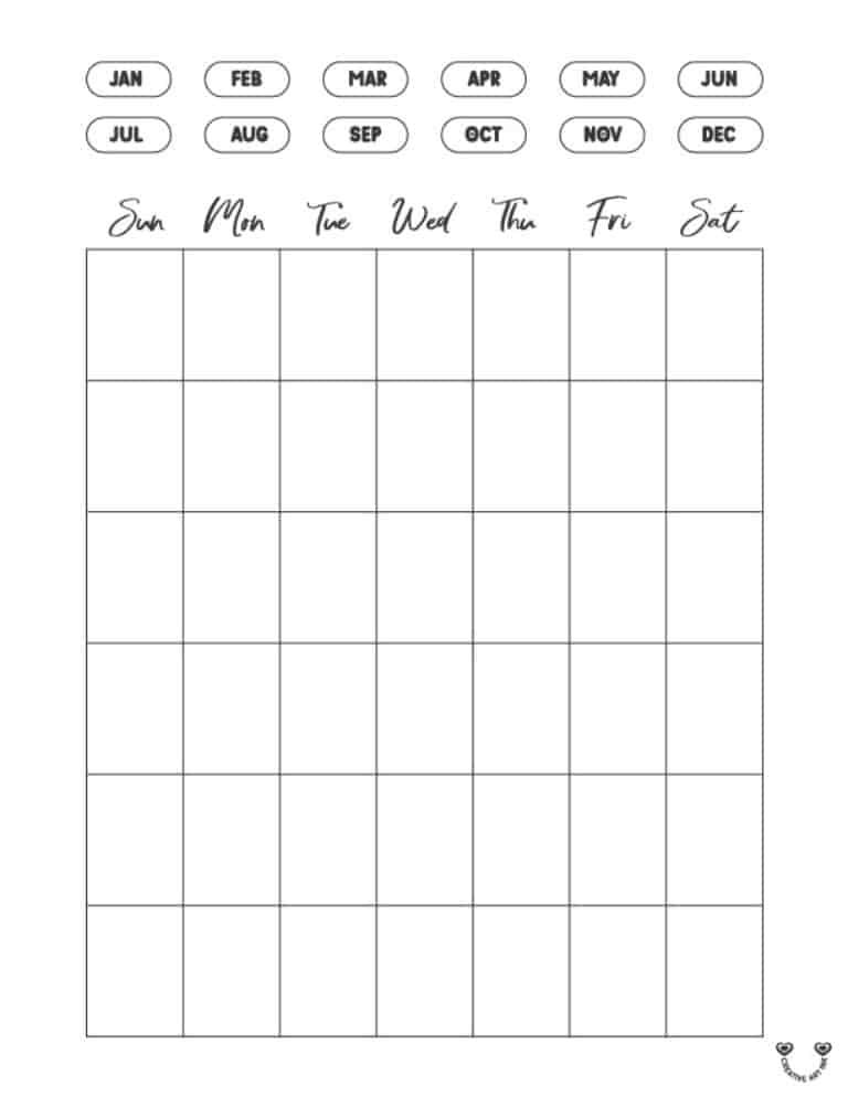 Blank Monthly Calendar Printable Template 11