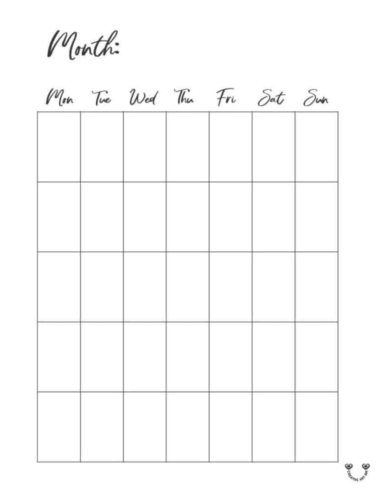 Blank Monthly Calendar Printable Template 13