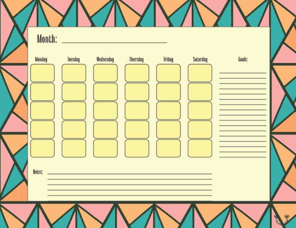 Blank Monthly Calendar Printable Template 18