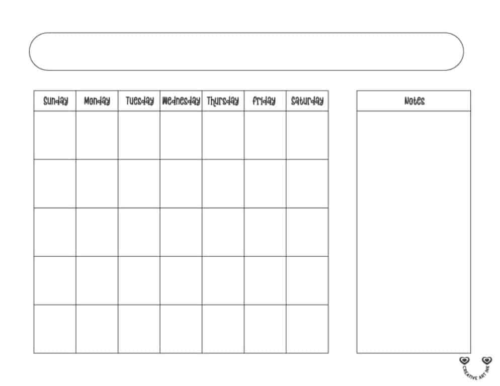 Blank Monthly Calendar Printable Template 2