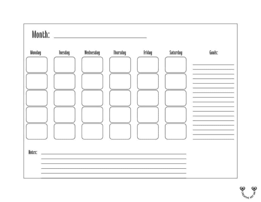 Blank Monthly Calendar Printable Template 3