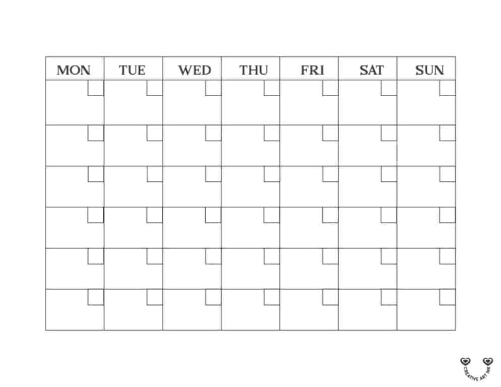 Blank Monthly Calendar Printable Template 6