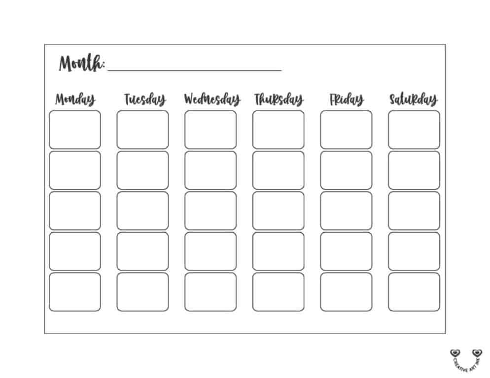 Blank Monthly Calendar Printable Template 7