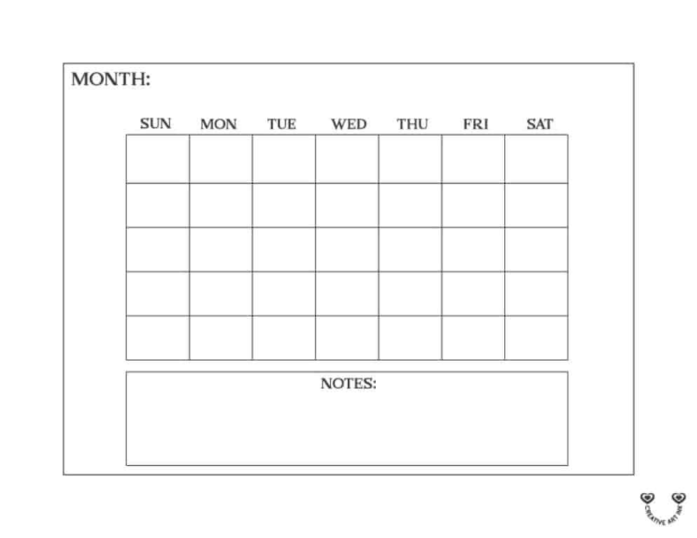 Blank Monthly Calendar Printable Template 