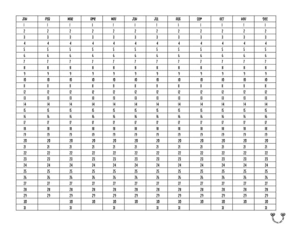 Yearly Blank Calendar Template Free Printable 2