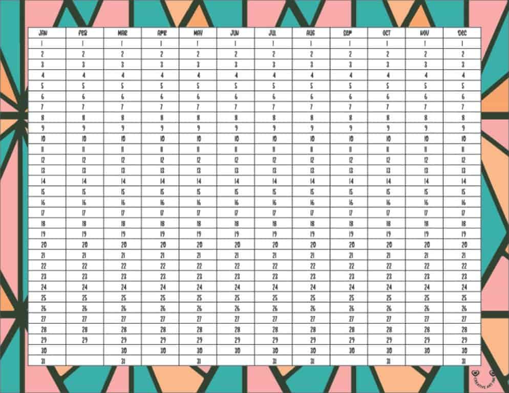 Yearly Blank Calendar Template Free Printable 3