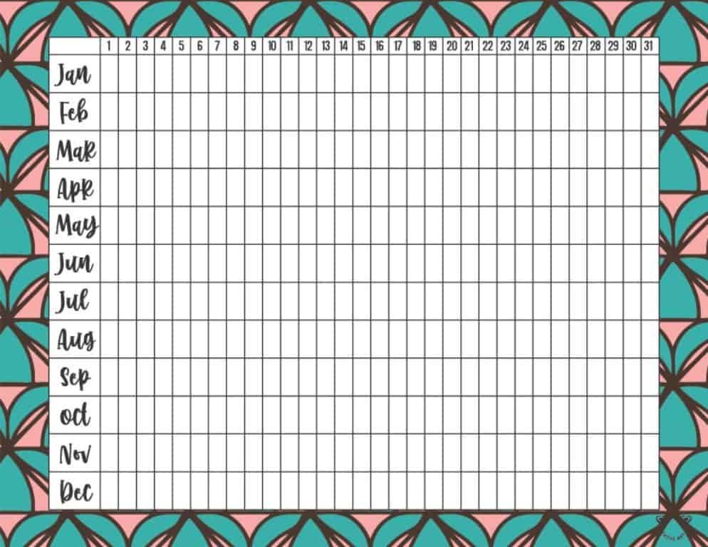 Yearly Blank Calendar Template Free Printable 4