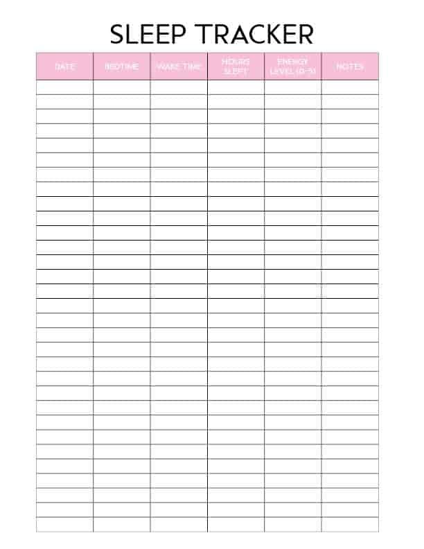 Sleep Log Tracker Printable Template