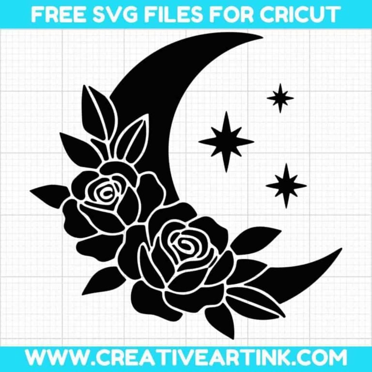 Moon With Flowers And Stars SVG Cut File for Cricut